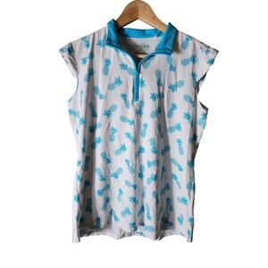SAN SOLEIL White Blue Pineapple Design UV 50 Active Golf Sleeveless Top Sz L